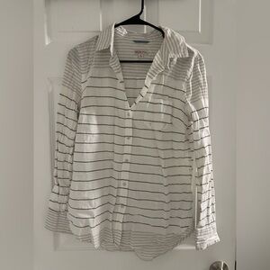 Merona Cream and Gray Striped Shirt